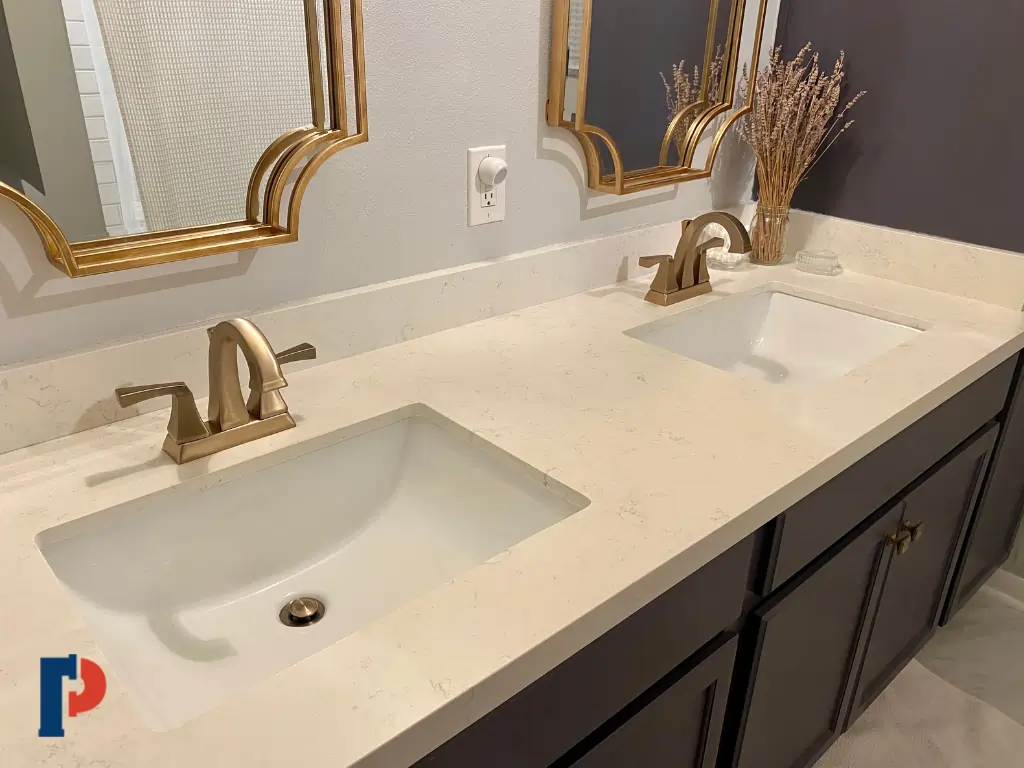 undermount sink in double vanity with 4 inch centerset faucet