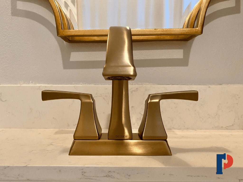 gold delta bathroom centerset faucet